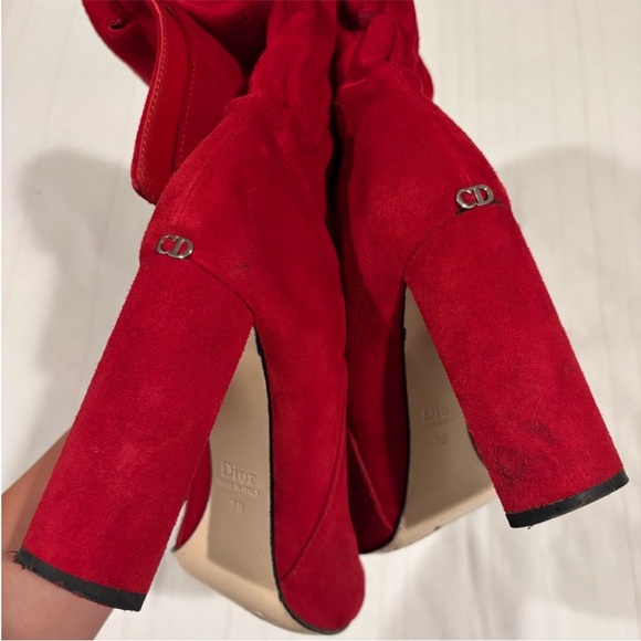 Christian Dior Red Suede Over-The-Knee Boots - Picture 3 of 8